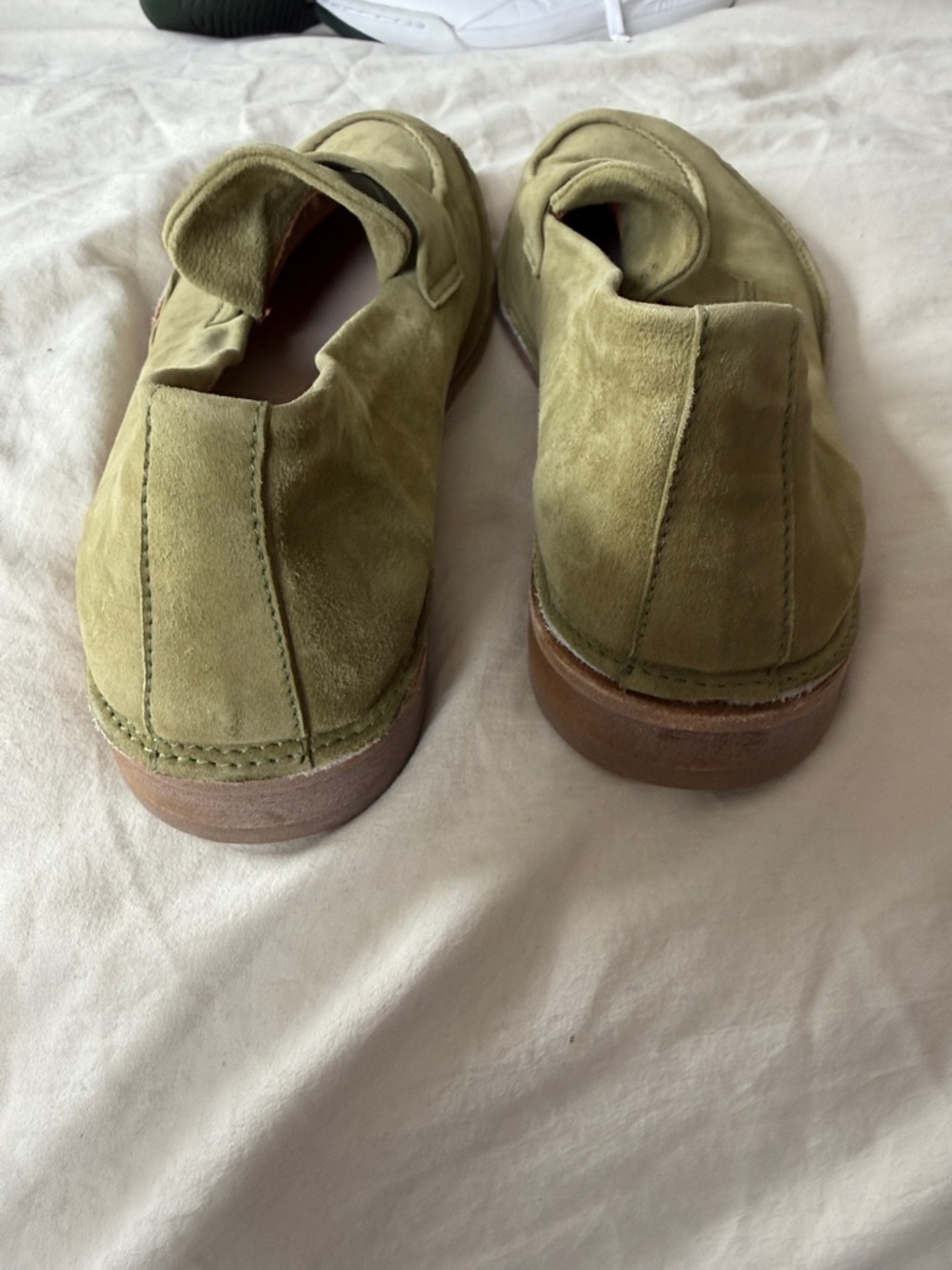 Women’s Italian Suede Penny Loafers in Olive Green - Picture 7 of 8